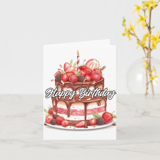 ハッピーバースデーチョコレートケーキデザイン カード (黄色い花)