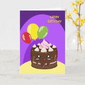 ハッピーバースデーチョコレートケーキ,かわいい カード (黄色い花)