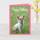 ハッピーバースデーチワワピンクグリーティングカード カード (黄色い花)