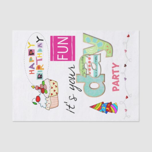 ハッピーバースデーティッシュペーパーおもしろいカップケーキ 薄葉紙 (正面)