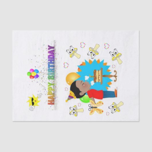 ハッピーバースデーティッシュペーパーアフリカボーイ 薄葉紙 (正面)