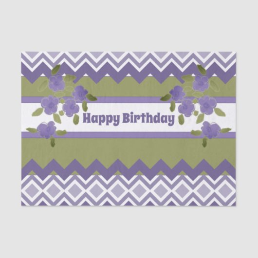 ハッピーバースデーティッシュペーパーインパープルアンドオリーブ 薄葉紙 (正面)