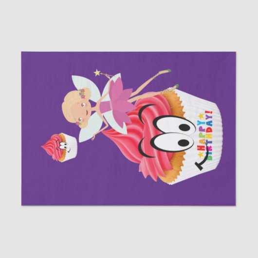 ハッピーバースデーティッシュペーパーカップケーキ妖精 薄葉紙 (正面)