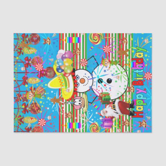 ハッピーバースデーティッシュペーパークリスマス雪だるま 薄葉紙 (正面)