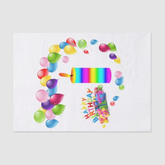 ハッピーバースデーティッシュペーパーストライプキャンドルバルーン 薄葉紙 (正面)