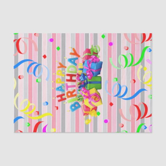 ハッピーバースデーティッシュペーパーストライプ 薄葉紙 (正面)