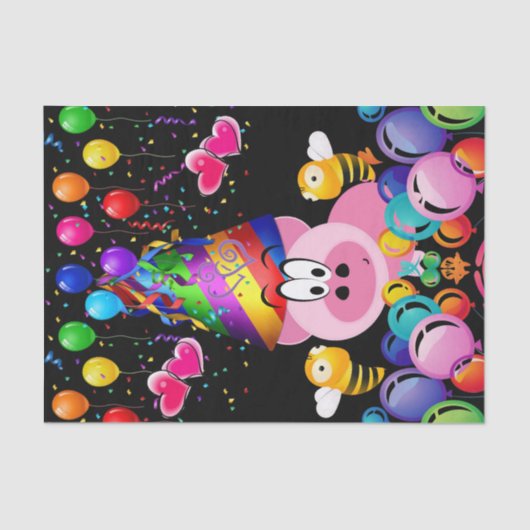 ハッピーバースデーティッシュペーパーピンクピグ（昆虫）マルハナバチ 薄葉紙 (正面)