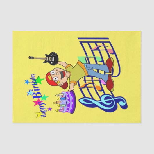 ハッピーバースデーティッシュペーパーミュージックギター 薄葉紙 (正面)