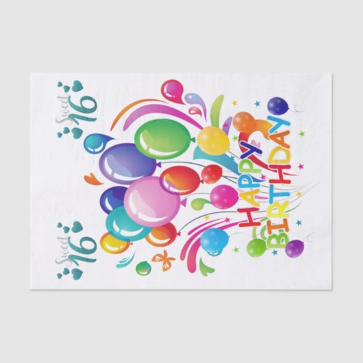 ハッピーバースデーティッシュペーパーSweet sixteen 薄葉紙 (正面)