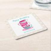 ハッピーバースデーティーパーティーカップ スクエアペーパーコースター (アングル)