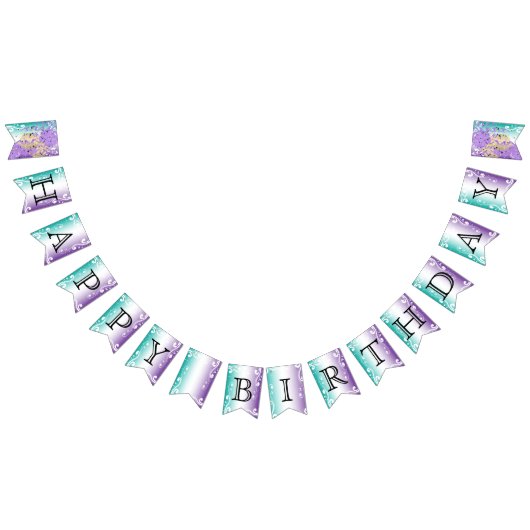 ハッピーバースデー🎈ティール（緑がかった色）&パープルバンティングフラグ バンティングフラッグ (全)