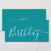 ハッピーバースデーティール（緑がかった色）ホワイトフモダンラットカード (正面/裏面)