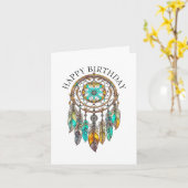 ハッピーバースデーティール(緑がかった色)夢想家の神秘的 カード (黄色い花)