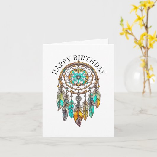 ハッピーバースデーティール（緑がかった色）夢想家の神秘的 カード (黄色い花)