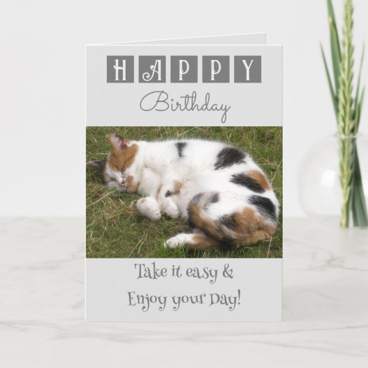 ハッピーバースデーテイクイット簡単猫フォトグレー カード (正面)
