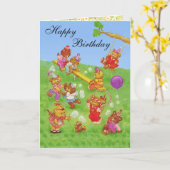 ハッピーバースデーテディベアの泡パーティー カード (黄色い花)