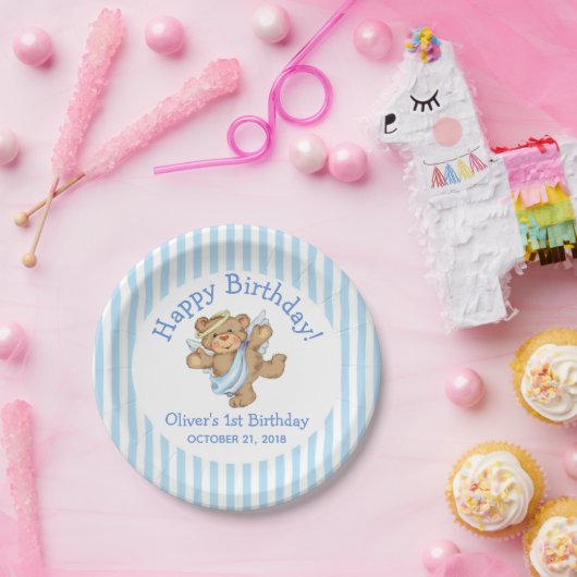 ハッピーバースデーテディベアエンジェル ペーパープレート (パーティー)