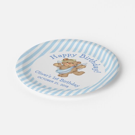 ハッピーバースデーテディベアエンジェル ペーパープレート (アングル)