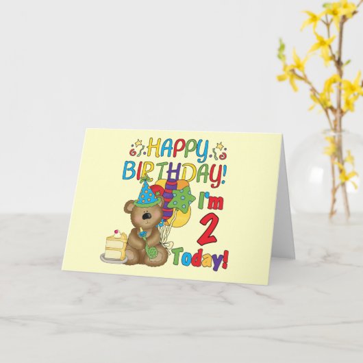 ハッピーバースデーテディベア第2Tシャツとギフト カード (黄色い花)