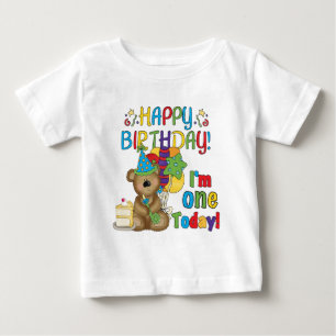 ハッピーバースデーテディベア1st Tシャツとギフト ベビーTシャツ