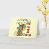 ハッピーバースデーテディベア2歳の誕生日 カード (黄色い花)