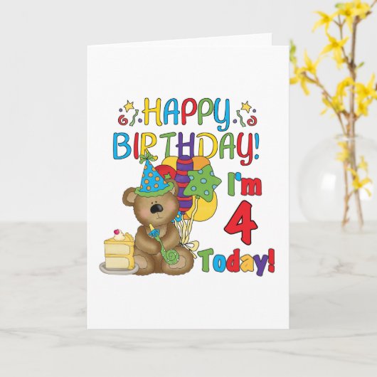 ハッピーバースデーテディベア4th Tシャツとギフト カード (黄色い花)
