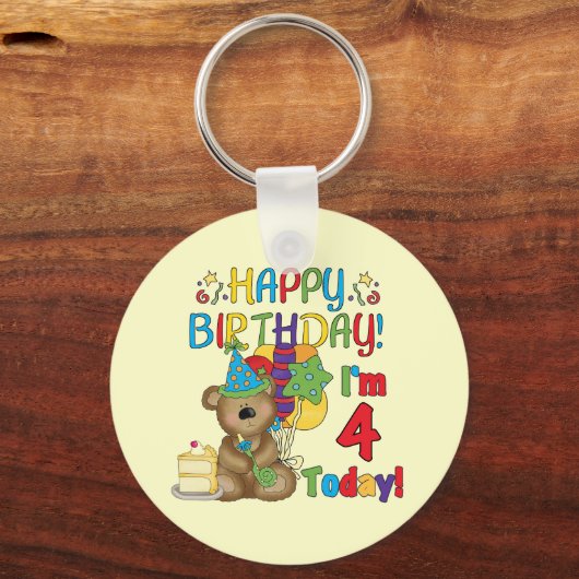 ハッピーバースデーテディベア4th Tシャツとギフト キーホルダー (正面)
