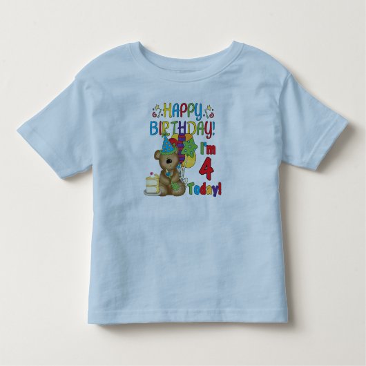 ハッピーバースデーテディベア4th Tシャツとギフト トドラーTシャツ (正面)