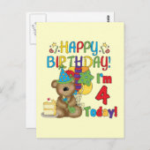ハッピーバースデーテディベア4th Tシャツとギフト ポストカード (正面/裏面)