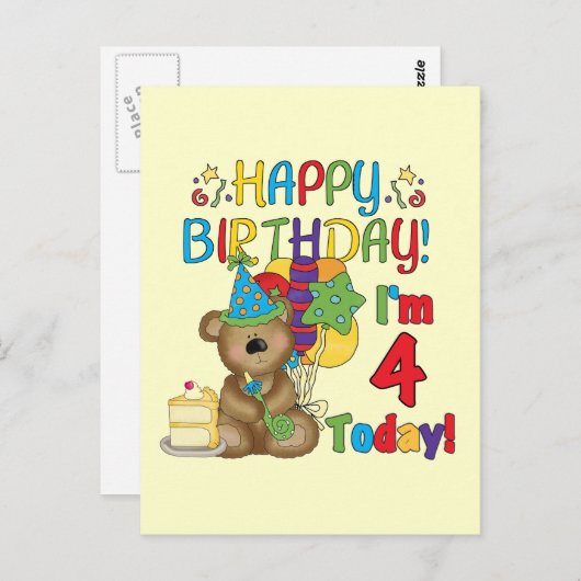 ハッピーバースデーテディベア4th Tシャツとギフト ポストカード (正面/裏面)