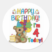 ハッピーバースデーテディベア4th Tシャツとギフト ラウンドシール (正面)