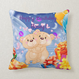 ハッピーバースデーテディベア クッション