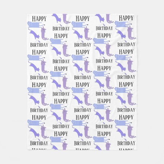 ハッピーバースデーテンプレートおもしろいネコ フリースブランケット (正面)