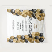 ハッピーバースデーテンプレートブラック金ゴールド – 透明 タペストリー (正面(横))