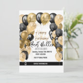 ハッピーバースデーテンプレートブラック金ゴールド – 透明 招待状 (スタンド正面)