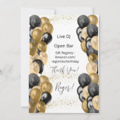 ハッピーバースデーテンプレートブラック金ゴールド – 透明 招待状 (裏面)