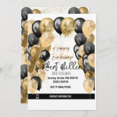 ハッピーバースデーテンプレートブラック金ゴールド – 透明 招待状 (正面/裏面)