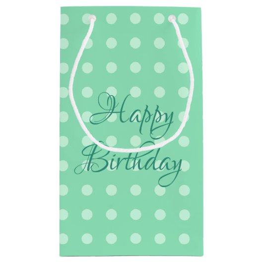 ハッピーバースデーテンプレート素朴水玉模様ミント スモールペーパーバッグ (裏面)
