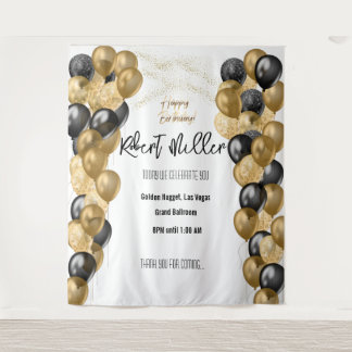 ハッピーバースデーテンプレート ブラック ゴールド  - 透過 タペストリー