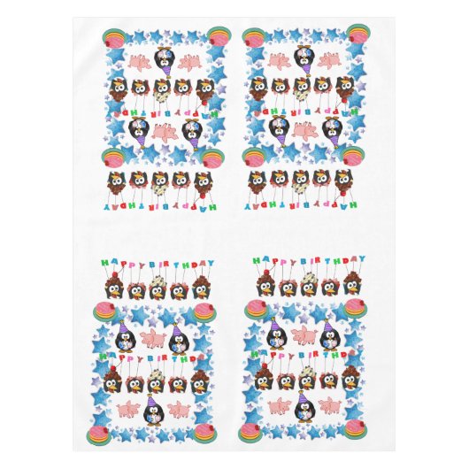 ハッピーバースデーテーブルクロスペンギンピンクピッグ テーブルクロス (正面)