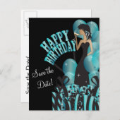 ハッピーバースデーディバガール | DIY名 |ターコイズ 案内ポストカード (正面/裏面)