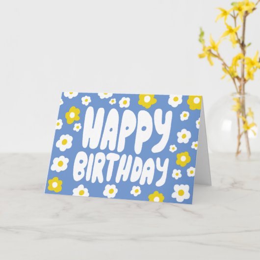ハッピーバースデーデイジーバブルレターカスタムの日付 カード (黄色い花)