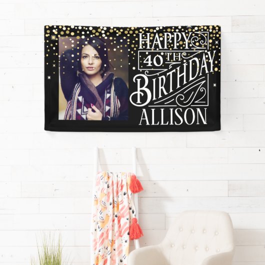 ハッピーバースデーデザインとゴールデン紙吹雪 横断幕 (インサイチュ)