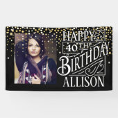 ハッピーバースデーデザインとゴールデン紙吹雪 横断幕 (横)