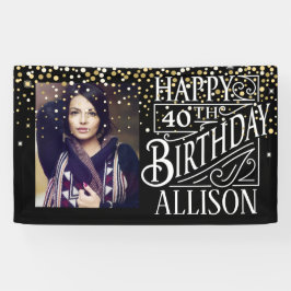 ハッピーバースデーデザインとゴールデン紙吹雪 横断幕