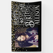 ハッピーバースデーデザインとゴールデン紙吹雪 横断幕 (縦)