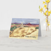 ハッピーバースデーデザートランドスケープハイキングケアン カード (黄色い花)