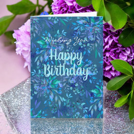 ハッピーバースデートゥデイと常に青いティール（緑がかった色）フローラ カード