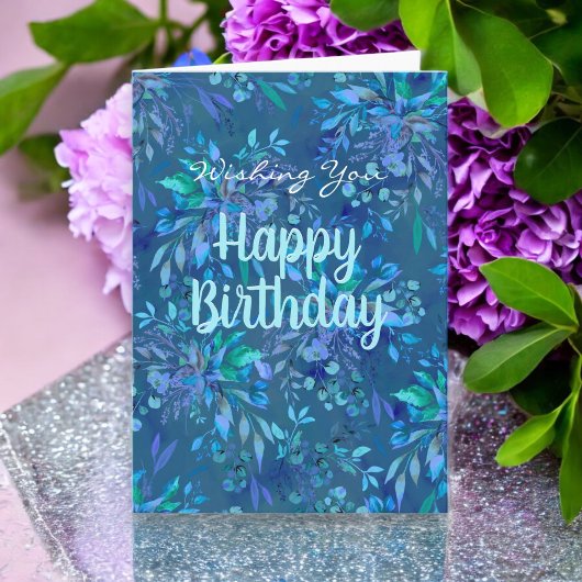 ハッピーバースデートゥデイと常に青いティール（緑がかった色）フローラ カード