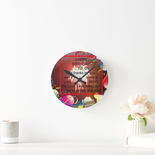 ハッピーバースデートゥーアメリカ美術プリント ラウンド壁時計 (ホーム)